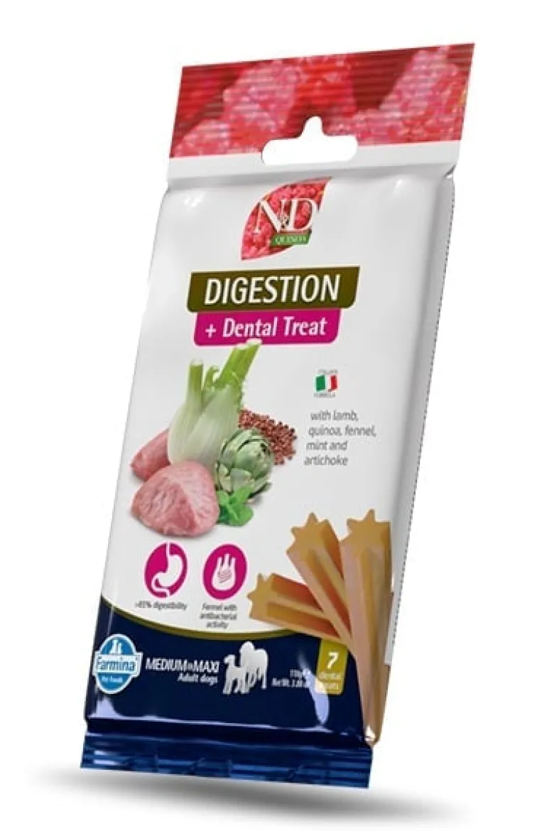 FARMINA N&D Quinoa Dog Adult Medium & Maxi Digestion Agnello & Finocchio 7 kg + FARMINA N&D Quinoa Dental Treat Digestion Medium/Maxi GRATIS!