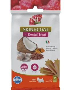 FARMINA N&D Quinoa Dog Skin & Coat Adult Mini aringa, cocco 2,5 kg (aringa e cocco) + FARMINA N&D Quinoa Dental Treat Skin Coat Herring Mini 60 g (7 pezzi) GRATIS!