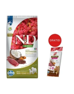FARMINA N&D Quinoa Dog Skin & Coat Duck & Coconut Adult Medium & Maxi 7 kg + FARMINA N&D Quinoa Dental Treat Skin Coat Venison Medium/Maxi 100 g (7 pezzi) GRATIS!