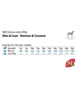 FARMINA N&D Quinoa Dog Venison, cocco 285g Cervo con cocco per rinforzare pelle e pelo