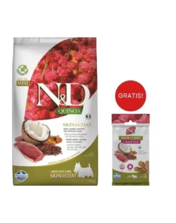 FARMINA N&D Quinoa Mini Skin and Coat 2,5 kg con anatra e cocco + FARMINA N&D Quinoa Dental Treat Skin Coat Duck Mini 60 g GRATIS!