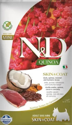 FARMINA N&D Quinoa Mini Skin and Coat 2,5 kg con anatra e cocco + FARMINA N&D Quinoa Dental Treat Skin Coat Duck Mini 60 g GRATIS!