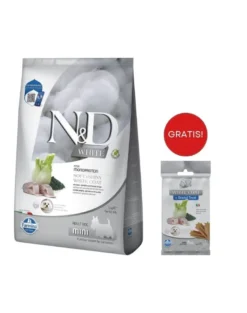 FARMINA N&D White Dog Adult Mini Spigola, Spirulina, Finocchio 5 kg + FARMINA N&D White Dental Treat Coat Spigola Mini 60 g (7 pezzi) GRATIS!