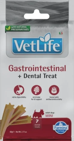 FARMINA Vet Life Gastrointestinal Dog 12kg mangime per cani con problemi digestivi + 2 confezioni di FARMINA Vet Life Dental Treat Gastrointestinal Mini da 60 g (7 pezzi) GRATIS!