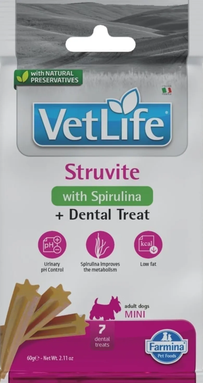 FARMINA Vet Life Struvite Management 12kg mangime per cani con patologie dell'apparato urinario + FARMINA Vet Life Dental Treat Struvite Mini 60 g (7 pezzi) GRATIS!