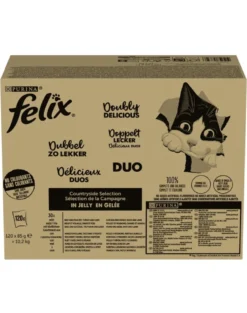FELIX Fantastic DUO Mix Sapori di Campagna in gelatina 120x85g manzo e pollame, tacchino e fegato, pollo e reni, anatra e agnello, cibo umido per gatti