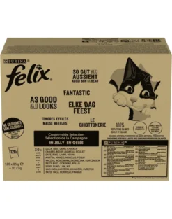 FELIX Fantastic Sapori di Campagna in gelatina Mix carne 120x85g manzo, pollo, anatra e agnello, cibo umido per gatti