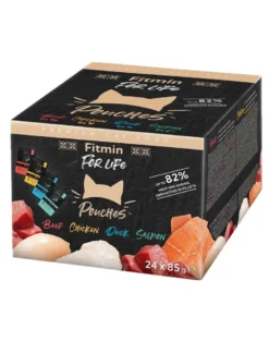 FITMIN For Life Cat Pouch Multipack 24x85g con manzo, anatra, pollo e salmone in salsa