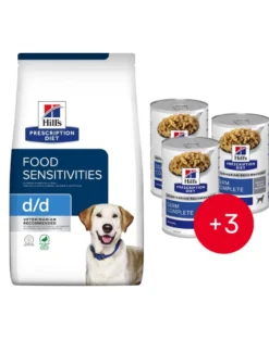 HILL'S Prescription Diet Canine d/d Sensibilità Alimentare Anatra e Riso 12 kg + 3 lattine GRATIS