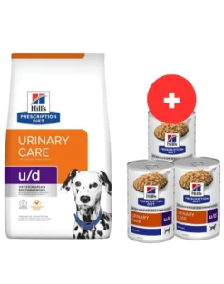 HILL'S Prescription Diet Canine U/D Urinary Care 10 kg per cani con tratto urinario sensibile + 3 scatolette x 370g GRATIS