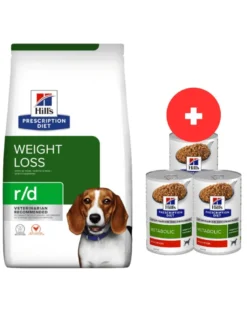 HILL'S Prescription Diet r/d Weight Reduction with Chicken Adult 10 kg per cani in sovrappeso + 3 scatolette x 370g GRATIS