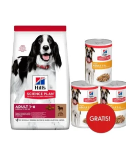 HILL'S Science Plan Canine Adult Medium Lamb & Rice 18kg per cani di taglia media con agnello e riso + 3 scatolette di cibo umido HILL'S GRATIS