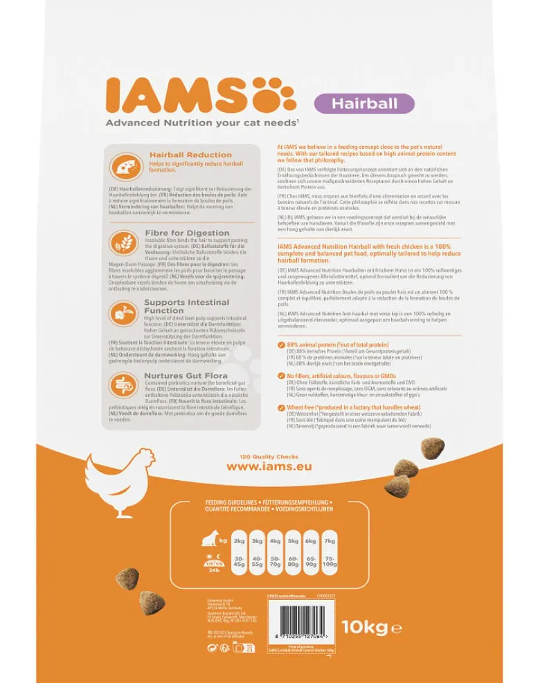 IAMS Cat Adult All Breeds Hairball Control Chicken 10 kg