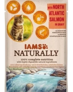IAMS Naturally Adult Cat con salmone dell'Atlantico in salsa 3 x 85 g + 1 GRATIS