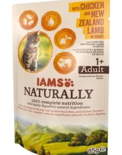 IAMS Naturally Chicken and Lamb in Gravy con pollo e agnello in salsa 3 x 85 g + 1 GRATIS