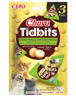 INABA Cat Churu Tidbits Chicken Recipe with Dashi Flavor 3x12g delicati bocconcini morbidi e cremosi al pollo con brodo dashi per gatti