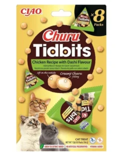 INABA Cat Churu Tidbits Chicken Recipe with Dashi Flavor 8x12g delicati bocconcini morbidi e cremosi al pollo con brodo dashi per gatti