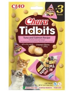 INABA Cat Churu Tidbits Tuna and Salmon Recipe 3x12g bocconcini morbidi e cremosi con tonno e salmone per gatti