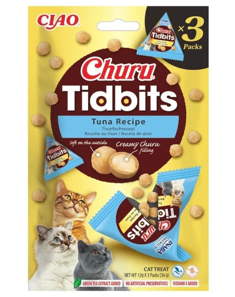 INABA Cat Churu Tidbits Tuna Recipe 3x12g bocconcini morbidi e cremosi al tonno per gatti