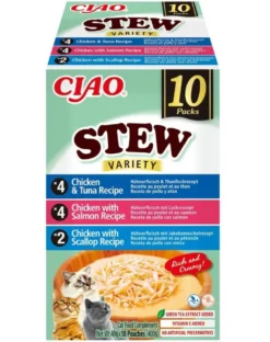 INABA Cat Ciao Stew Creamy Variety 10x40g mix di prelibatezze con pollo, pesce e capesante in salsa cremosa