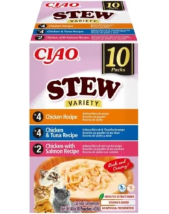 INABA Cat Ciao Stew Creamy Variety 10x40g mix di prelibatezze con pollo, tonno e salmone in salsa cremosa