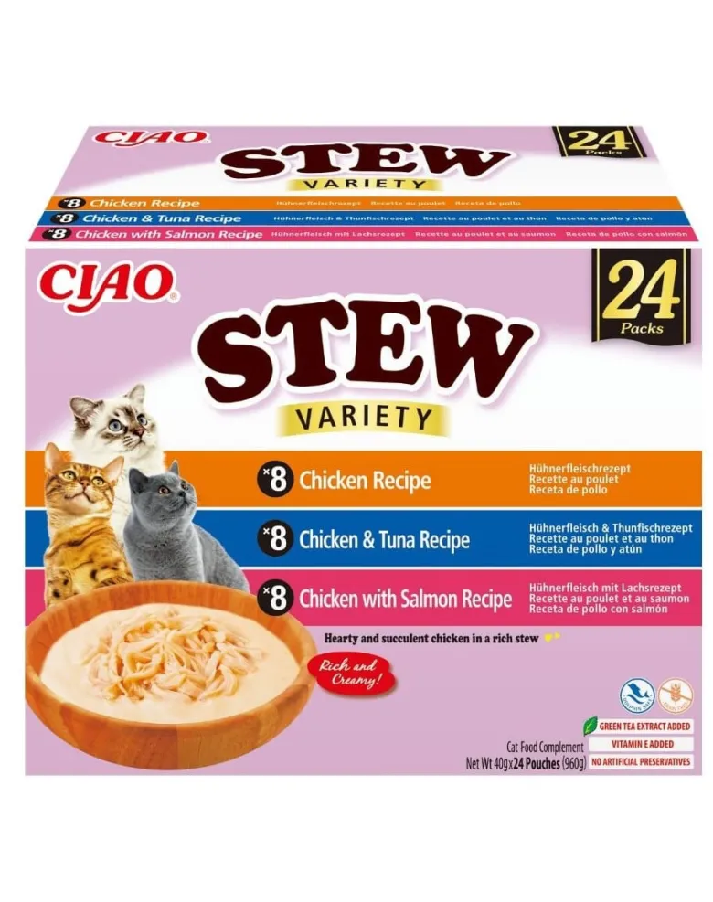 INABA Cat Ciao Stew Creamy Variety 24x40g mix prelibatezze con pollo, tonno e salmone in salsa cremosa