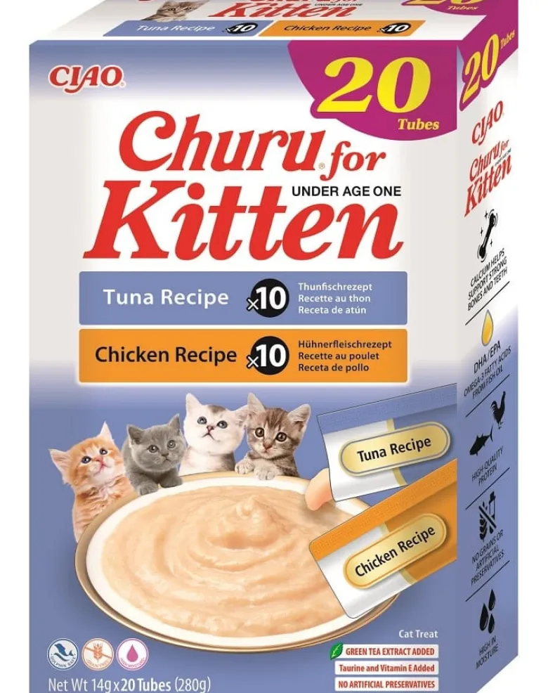 INABA Churu Cat Kitten 20x14g tonno e pollo crema snack per gattini