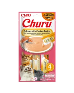INABA Churu Cat Salmon con Pollo 4x14g crema per gatti al gusto di salmone e pollo
