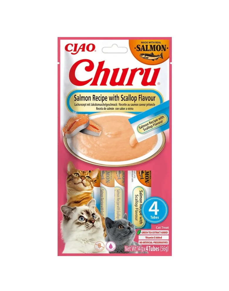 INABA Churu Cat Salmon with Scallop 4x14g prelibatezza cremosa per gatti al salmone e capesante