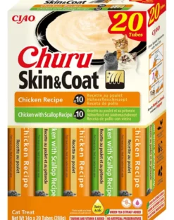 INABA Churu Cat Skin Coat 20x14g pollo, pollo e capesante crema snack per gatti