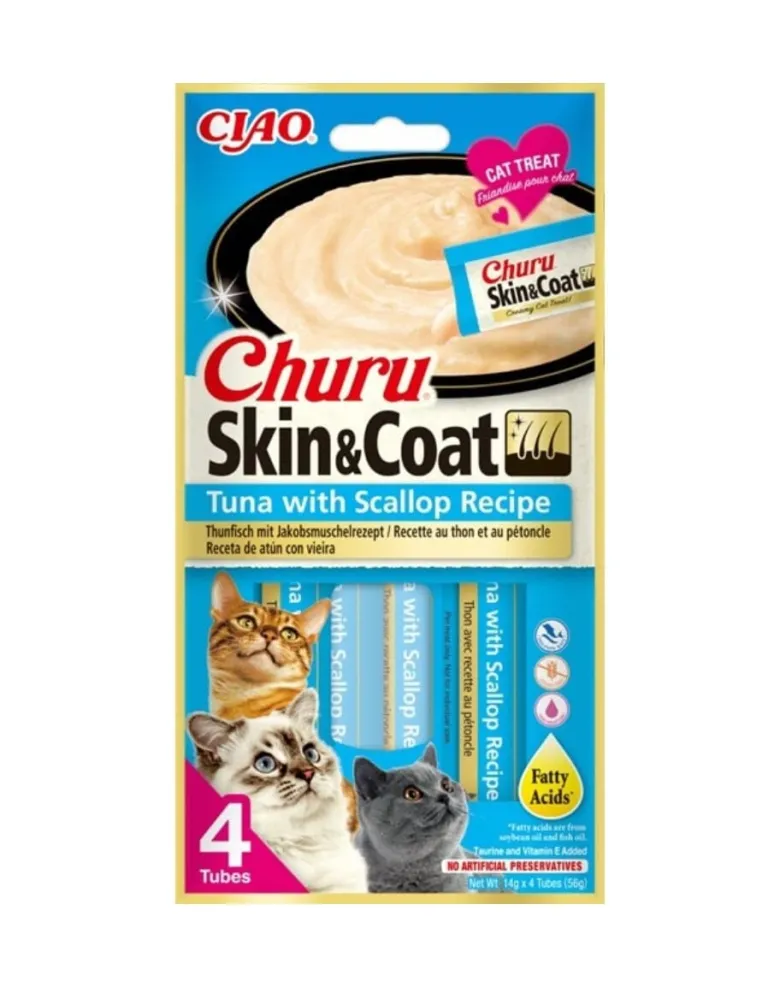 INABA Churu Skin&Coat 4x14g con tonno e capesante per gatti
