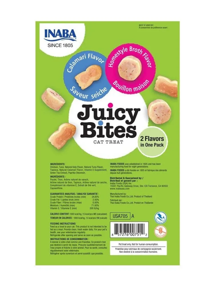 INABA Juicy Bites crocchette umidificate con brodo e calamari per gatti 33,9 g (3x11,3 g)