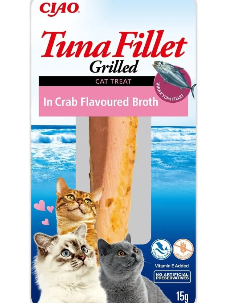 INABA Tuna fillet in crab flavoured broth 15g filetto di tonno in brodo di granchio per gatti