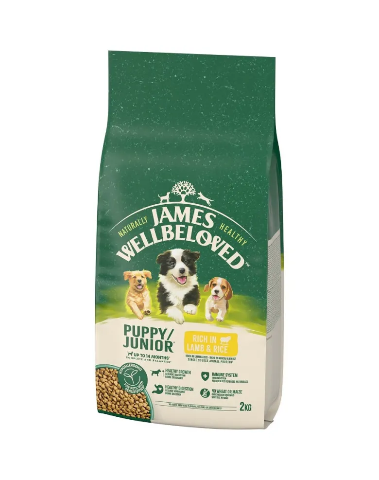 JAMES WELLBELOVED Junior 2 kg alimento secco completo per cuccioli <14 mesi ricco di agnello e riso