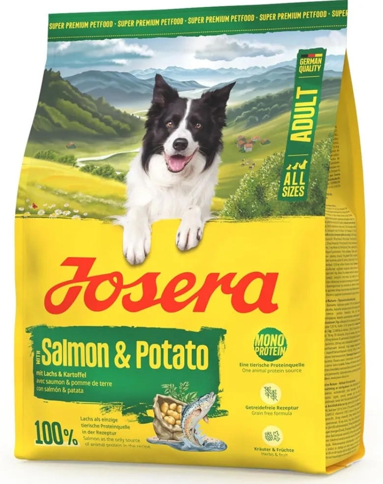 JOSERA Salmon and Potato Adult 900g cibo secco senza cereali per cani con stomaco sensibile
