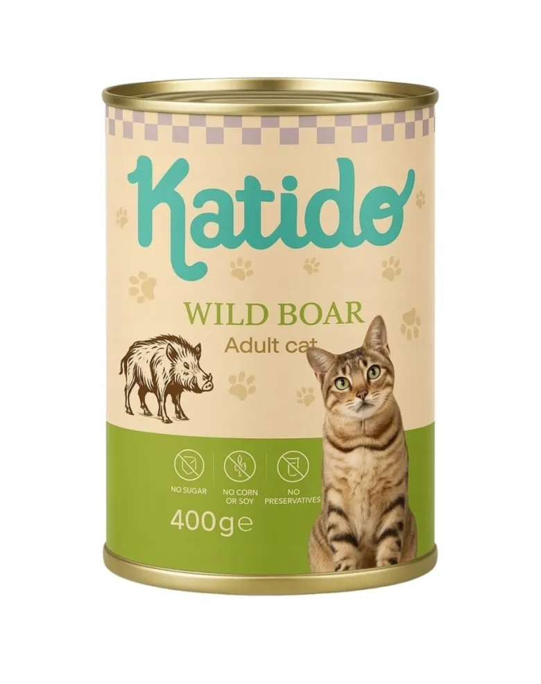 KATIDO Adult Cat Wild Boar 400 g cinghiale con olio di salmone per gatti
