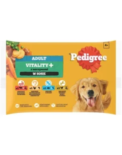 PEDIGREE Adult Vitality+ con verdure bustine 4x85 g cibo umido completo per cani adulti con manzo e fegato, carote e piselli, con pollo e patate, con pesce e carote, con pollame, carote e piselli in salsa