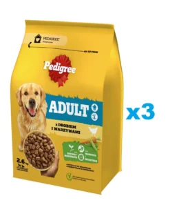 PEDIGREE Adult 3x2,6 kg con pollame e verdure alimento secco completo per cani di taglia grande e media