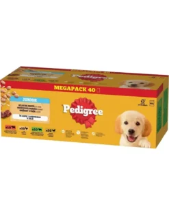 PEDIGREE Junior Scelta di Gusti con riso bustine 40x100 g cibo umido completo per cuccioli pezzi con mix di manzo e fegato e riso, con pollo e riso, con mix di agnello e fegato e riso, con pollame e riso in gelatina