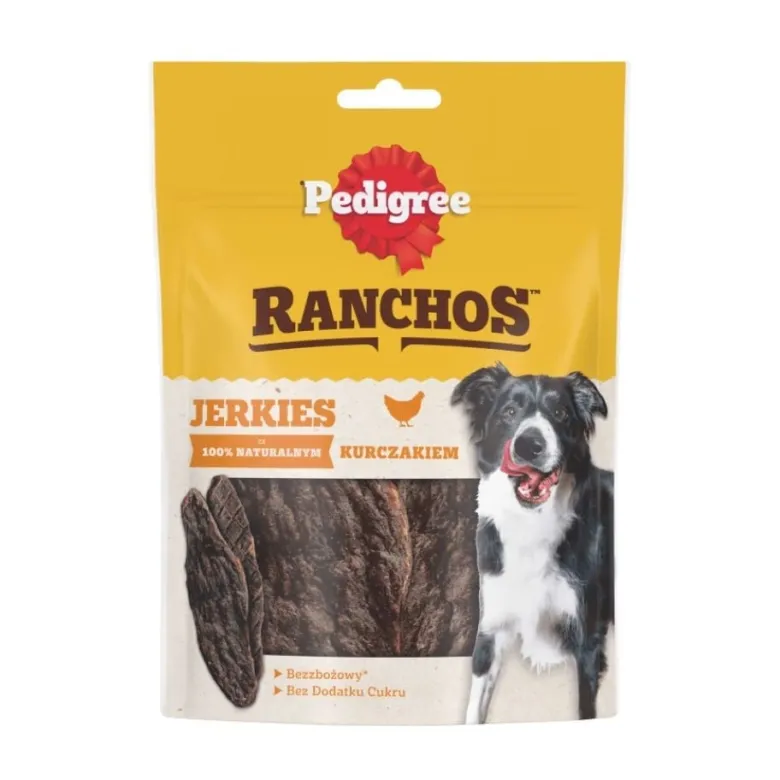 PEDIGREE Ranchos Jerkies 7x180g Alimento complementare senza cereali con pollo per cani adulti