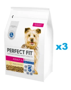 PERFECT FIT Adult 1+ Alimento secco completo ricco di pollo per cani adulti di razza piccola 3x2,6 kg