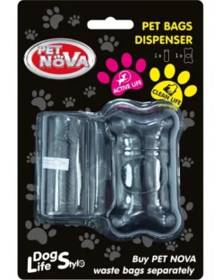 PET NOVA Distributore di sacchetti per feci + rotolo da 20 pezzi nero