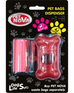 PET NOVA Distributore di sacchetti per feci + rotolo da 20 pezzi rosso.