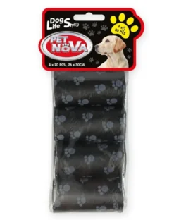 PET NOVA Dog Lifestyle sacchetti igienici neri, 4 rotoli x 20 pz.