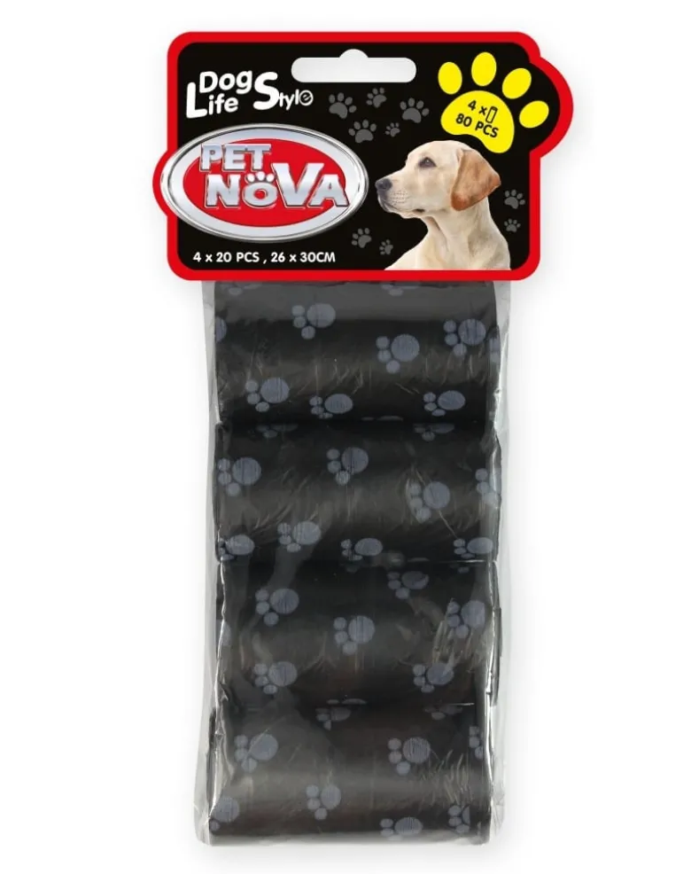 PET NOVA Dog Lifestyle sacchetti igienici neri, 4 rotoli x 20 pz.