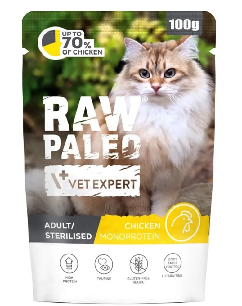 RAW PALEO Monoprotein Adult Sterilised Chicken 100 g per gatti adulti e sterilizzati con pollo