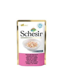 SCHESIR Alimento complementare per gatti a base di pollo e prosciutto 50 g