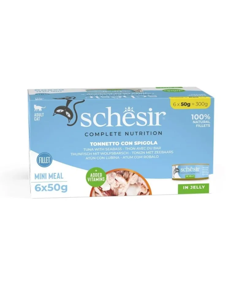 SCHESIR Tonno con branzino in gelatina per gatti 6x50g