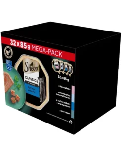SHEBA Classic in Paté Ocean Selection mix di sapori di pesce in forma di paté Pesce bianco, Merluzzo, Salmone e Tonno 32x85g