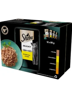 SHEBA Delicacy in Jelly in bustina 48x85g cibo umido completo per gatti adulti, bocconcini in gelatina con: anatra, pollo, pollame, tacchino